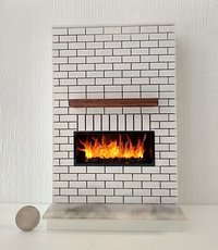 1:12 Dollhouse modern brick patterned fireplace with flickering insert slide switch battery opeated by two AAA batteries Free standing