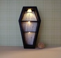 1:12 scale dollhouse miniature Halloween book shelf Black coffin display case Battery lighted Halloween display unit to showcase your mini Halloween treasures