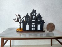 PREORDER Deposit of $1 for one unit of miniature light up halloween haunted house with leafless tree Battery operated for 1-inch scale or play scale