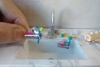 1:12 Dollhouse kitchen sink sponge holder with faux suction cup comes with one pink sponge Brush sold separately