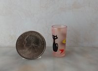 1:6 Play scale dollhouse miniature MCM themed tumbler with atomic cat and boomerang decals REF Pink