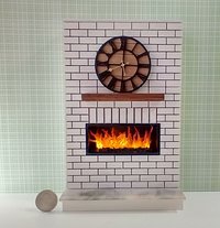 1:12 Dollhouse modern brick patterned fireplace with flickering insert slide switch battery opeated by two AAA batteries Free standing