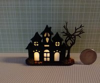 RESERVED Miniature light up halloween haunted house with leafless tree Battery operated for 1-inch scale or play scale REF 2
