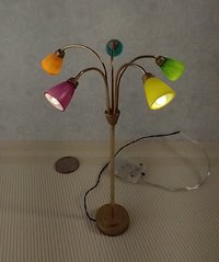 1:12 scale dollhouse mid-century style 5-arm floor lamp with shades in multiple colors