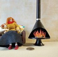RESERVED 1:12 Dollhouse miniature Mid century modern free standing fireplace MCM Black fireplace inspired by Malm fireplace Retro fireplace REF Black