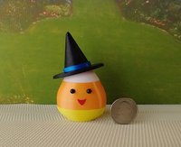 Dollhouse miniature lighted candy corn witch Battery operated Halloween decor for 1:12 or play scale REF Blue hat trim