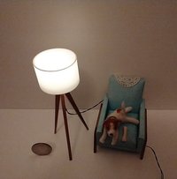 RESERVED for Robin 1:12 Dollhouse miniature tripod floor lamp cherry wood legs Modern tripod lamp Battery operated floor lamp with external wires