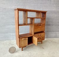 1:12 scale dollhouse mid-century modern wall unit room divider in cherry wood MCM display / book case with flip down door hinged doors working drawers