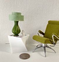 1:12 dollhouse mid-century modern style table lamp with tiered shade MCM retro style table lamp REF Green