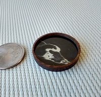 1:12 Dollhouse faux obsidian marble tray with solid walnut rim Kitchen round tray Serving tray REF Meandering pattern