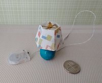 1:12 dollhouse mid-century themed table lamp with hexagonal shade Battery operated dollhouse table lamp on external wires REF Turquoise vase