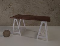 1:12 Dollhouse miniature A frame desk - modern, rustic, industrial style with solid walnut wood top