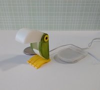 1:12 dollhouse MCM inspired toucan table lamp Battery operated bird lamp with external wires and switch REF Green bird