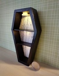 1:12 scale dollhouse miniature Halloween book shelf Black coffin display case Battery lighted Halloween display unit to showcase your mini Halloween treasures