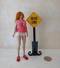 1:12 scale dollhouse Halloween decor Dead End sign on witchy boots