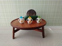 RESERVED 1:12 Dollhouse miniature white sippy cup with easy grip handles hand finished with teddy bear decal REF Blue lid