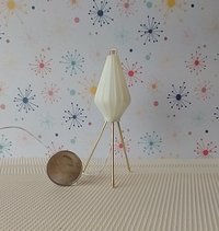 1:12 scale dollhouse mid-century modern tripod floor lamp Inspired by a vintage cocoon floor lamp Battery operated MCM lamp with external wires REF Mini tripod