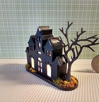 RESERVED Miniature light up halloween haunted house with leafless tree Battery operated for 1-inch scale or play scale REF 2