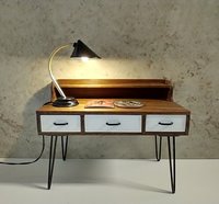 1:12 dollhouse mid-century modern style desk lamp or Battery operated table lamp with external wires REF Black