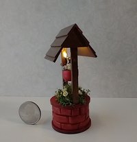 1:12 Dollhouse miniature battery operated lighted red brick wishing well planter with flowers