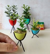 1:12 Dollhouse MCM style atomic bullet planter Miniature modern planter with tripod legs REF Tall red