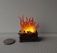 1:12 Dollhouse realistic light up firelogs insert with flickering flames Battery operated lit logs 1 unit Fireplace not included