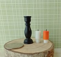 1:12 or play scale black candlestick holder with two removable candles (white and orange) REF Resin tall holder