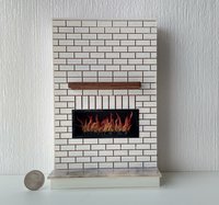 1:12 Dollhouse modern brick patterned fireplace with flickering insert slide switch battery opeated by two AAA batteries Free standing