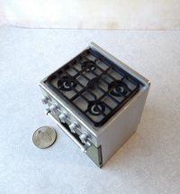 RESERVED 1:12 Dollhouse gas stove with  light up oven and four burners with suggested blue flames Door and faux drawer in green