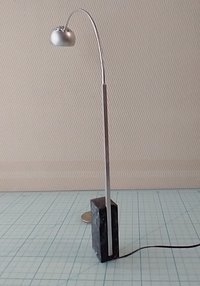 1:12 Dollhouse arc floor lamp with faux stone lamp base Mid century styled lamp Battery operated LED floor lamp on external wires