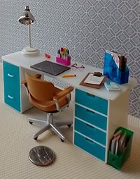1:12 Dollhouse 4-drawer unit Storage chest of drawers with rounded corners contemporary style for mini home office or craft room REF Turquoise