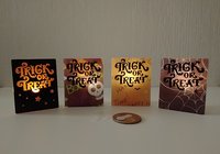 Miniature Halloween trick or treat sign with back lit candle (battery operated) for 12th or 6th scale scenes REF Boo n skull