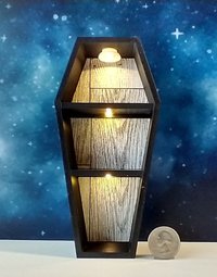 1:12 scale dollhouse miniature Halloween book shelf Black coffin display case Battery lighted Halloween display unit to showcase your mini Halloween treasures
