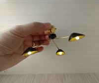 RESERVED 1:12 Dollhouse miniature mid-century modern curvilinear chandelier MCM 3-light ceiling light Battery operated LED miniature lamp