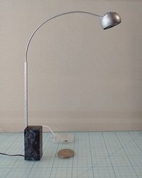 1:12 Dollhouse arc floor lamp with faux stone lamp base Mid century styled lamp Battery operated LED floor lamp on external wires