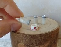 1:12 Dollhouse sugar dispenser metal finish lid with pouring spout Translucent body faux glass sugar dispenser with fluted body PRICE is for EACH