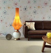 RESERVED 1:12 scale dollhouse mid-century style  large floor lamp orange cocoon Battery operated MCM lamp with external wires REF Large cocoon
