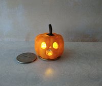 Battery operated miniature light up Jack-O-Lantern Pumpkin LED light for Halloween No external wires REF Bunny teeth
