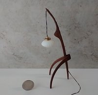 1:12 dollhouse miniature mid-century style floor lamp with sculptural tripod legs in solid cherry Rispal inspired Praying mantis lamp Battery operated LED lamp REF Walnut wood