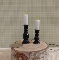 1:12 Dollhouse set of two floor candlestick holders with flickering flames Battery operated light up candles in a pair of candlestick holders