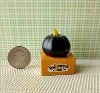 Battery lighted miniature Jack-o-Lantern Pumpkin light on black stand Halloween light for 1-inch scale or play scale REF Black pumpkin