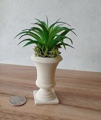 1:12 Dollhouse miniature faux limestone planter with green plant and undergrowth
