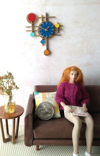 1:12 scale dollhouse mid-century modern wall clock MCM style wall decor with geometric pattern Non-working clock REF Orange pendant