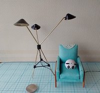1:12 Dollhouse mid-century styled curvilinear floor lamps MCM 3-light tripod lamp Battery operated LED miniature lamp