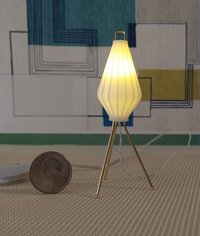 1:12 scale dollhouse mid-century modern tripod floor lamp Inspired by the 60s cocoon floor lamp Battery operated MCM lamp with external wires