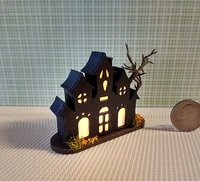 RESERVED Miniature light up halloween haunted house with leafless tree Battery operated for 1-inch scale or play scale REF 2