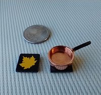 1:12 Dollhouse kitchen accessory Faux black ceramic trivet with maple leaf decal cork backing PRICE is for EACH Reference orange leaf