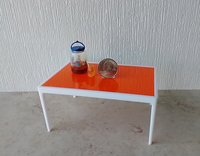 1:12 scale dollhouse patio ./ deck dining TABLE inspired by Richard Scultz's 1966 aluminum dining table REF Acrylic orange top