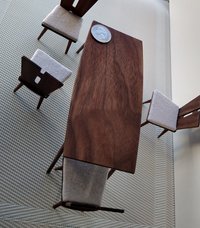 1:12 Dollhouse dining table and four chairs set in solid walnut Mid-century styled dining set