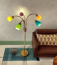 1:12 scale dollhouse mid-century style 5-arm floor lamp with shades in multiple colors